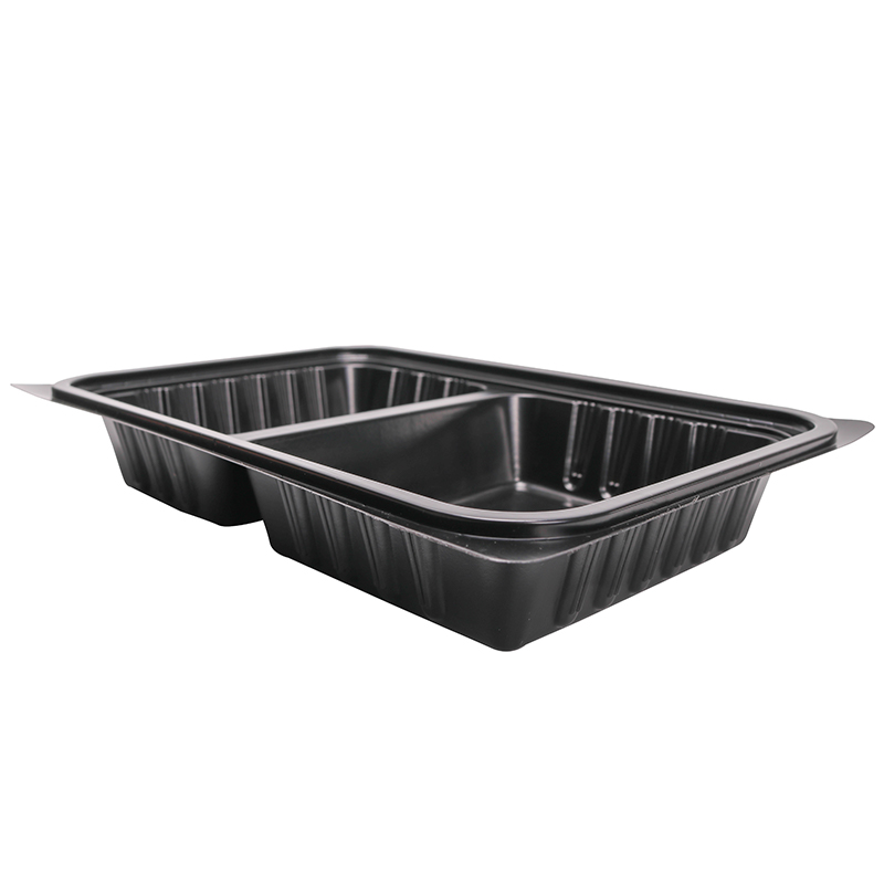 Caja de comida rápida cuadrada y negra con tapa BOPS